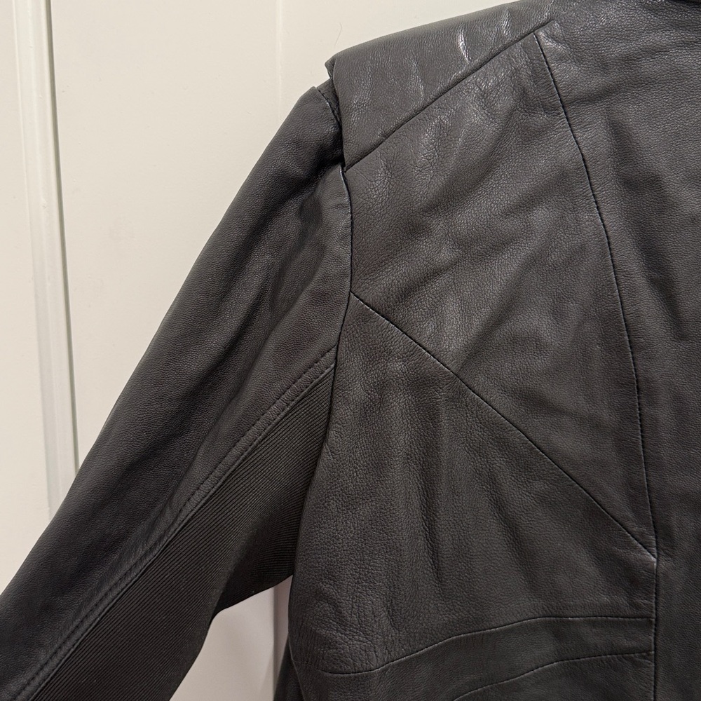 BCBGMaxAzria Black Ribbed Shawl-Collar Leather Jacket - Picture 5 of 5